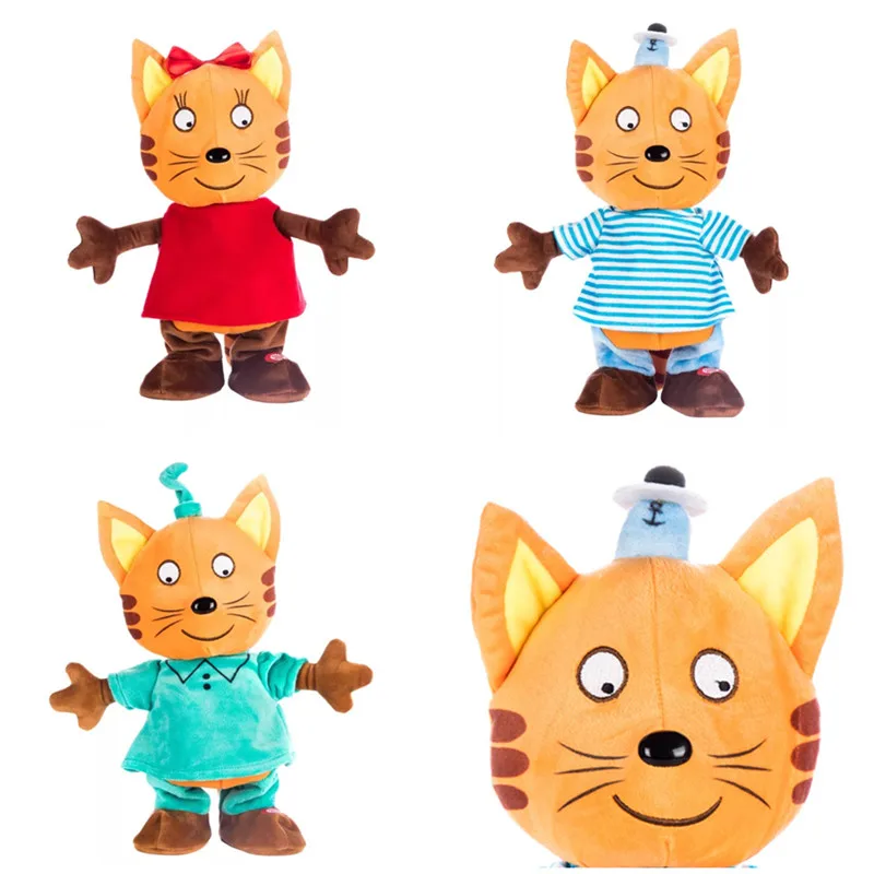 

30cm Russian Cartoon Three Kittens Electric Walking Singing Happy three Cats 6Songs Stuffed Plush Animal doll Kids Children Gift