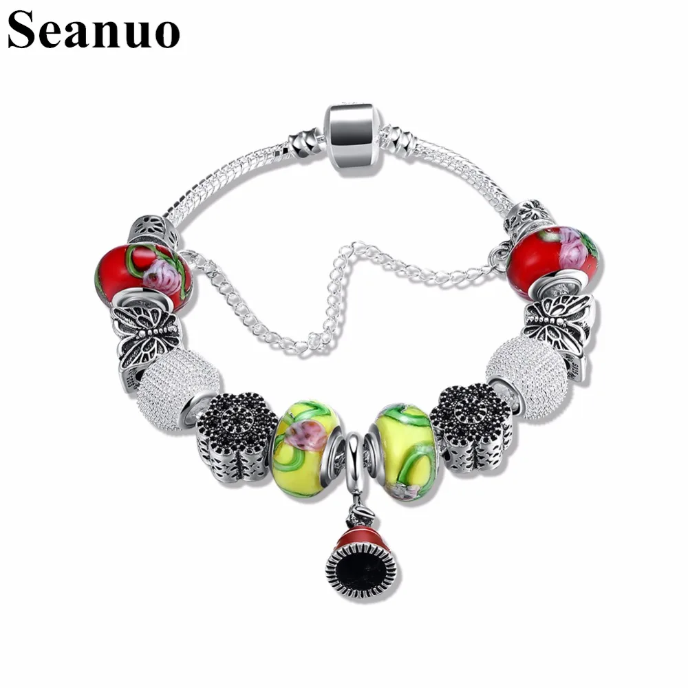Seanuo Fashion Colorful DIY Murano Glass Bead Charm Bracelets For Women