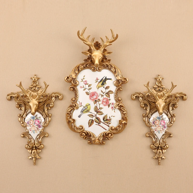 

Europe Luxury Resin Deer Dead Wall Mural Decoration Wall Hanging Painting Crafts Creative Cafe Home Retro Ornament Wedding Gift
