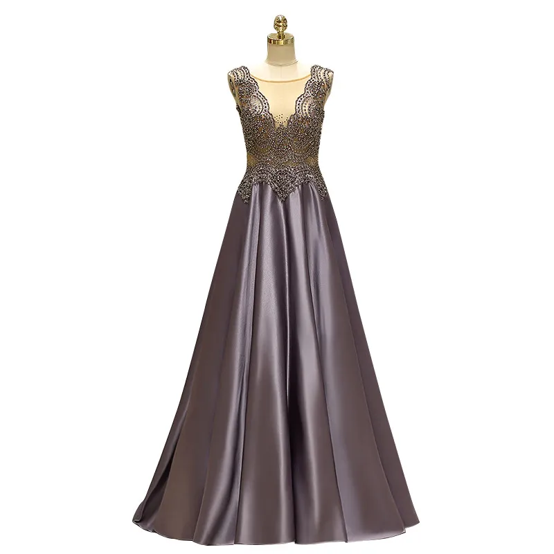 

Luxury Taffeta Purple Lace with Beading Transparent Ball Gown Floor Length Party Dresses Vestido de noche Robe de soiree 66723