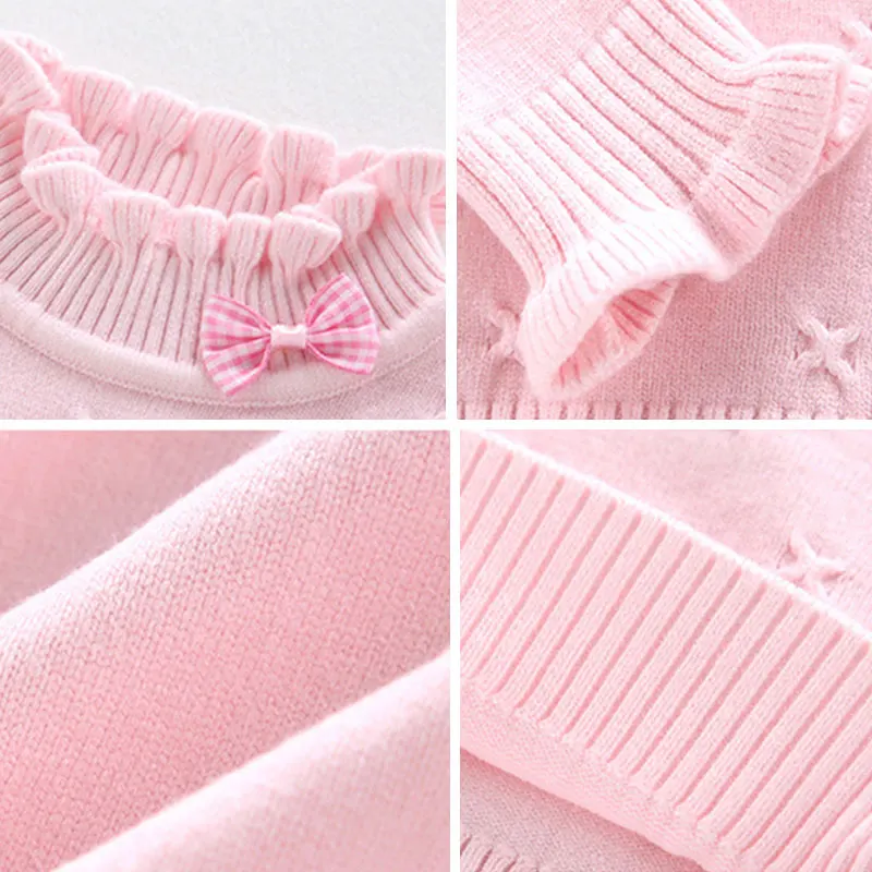 Sweet Cute Female Baby Knit Sweater Solid Color Children's Thin Sweater Lace Collar Bow Children's Sweater