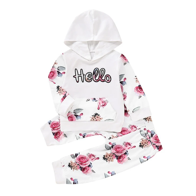 

Spring Print Baby hooded sweater Newborn Baby Girl clothes Set Hooded Shirt Long Pants 2 PCS cotton suit baby tracksuit set