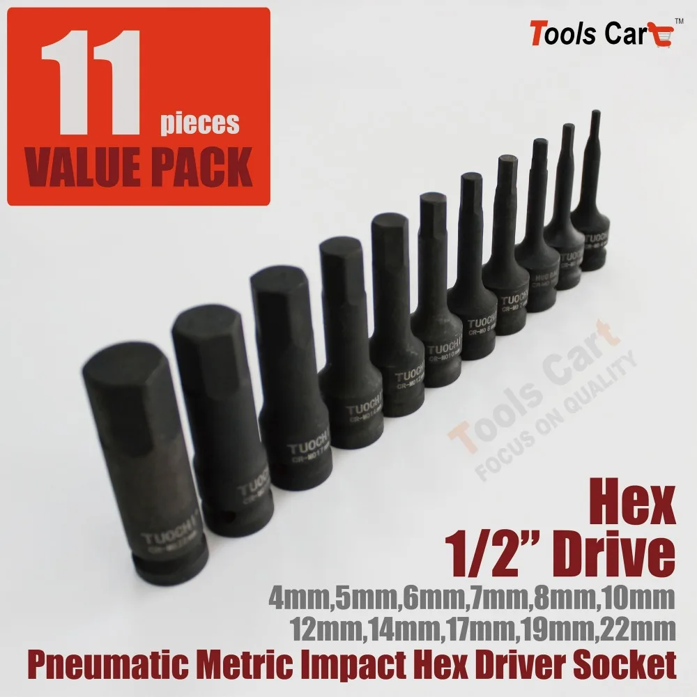 

Grey Pneumatic 1/2" Drive Metric Impact Hex Driver Bit Socket Set deep long mechanics hand tools household car repair auto box