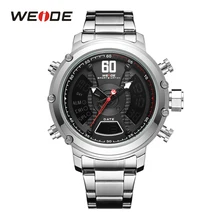 WEIDE Fashion Sport Stainless Steel Band Men Analog LED Display Quartz Calendar Alarm Wrist Watch Top Brand Luxury Casual Clock weide stainless steel band luxury watch men sport back light analog digital quartz double movement auto date alarm stopwatch