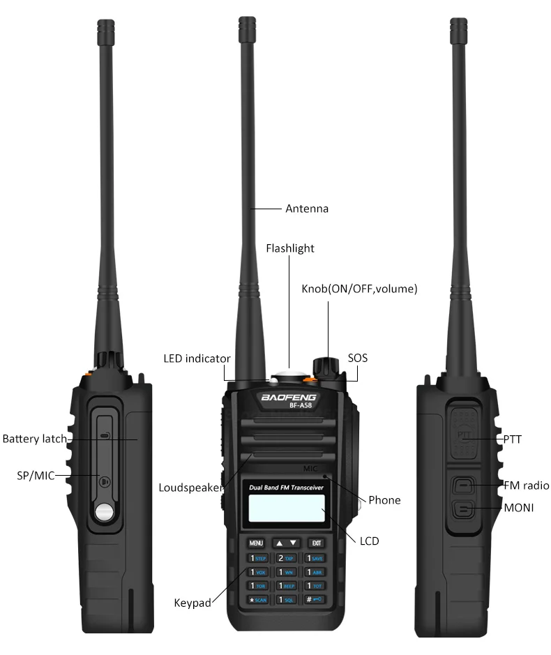 Baofeng Водонепроницаемая UV-A58 радио-антенна 8 Вт UHF/VHF рация диапазон 5 км cb радио Двухдиапазонный портативный UV9R ветчина двухстороннее радио