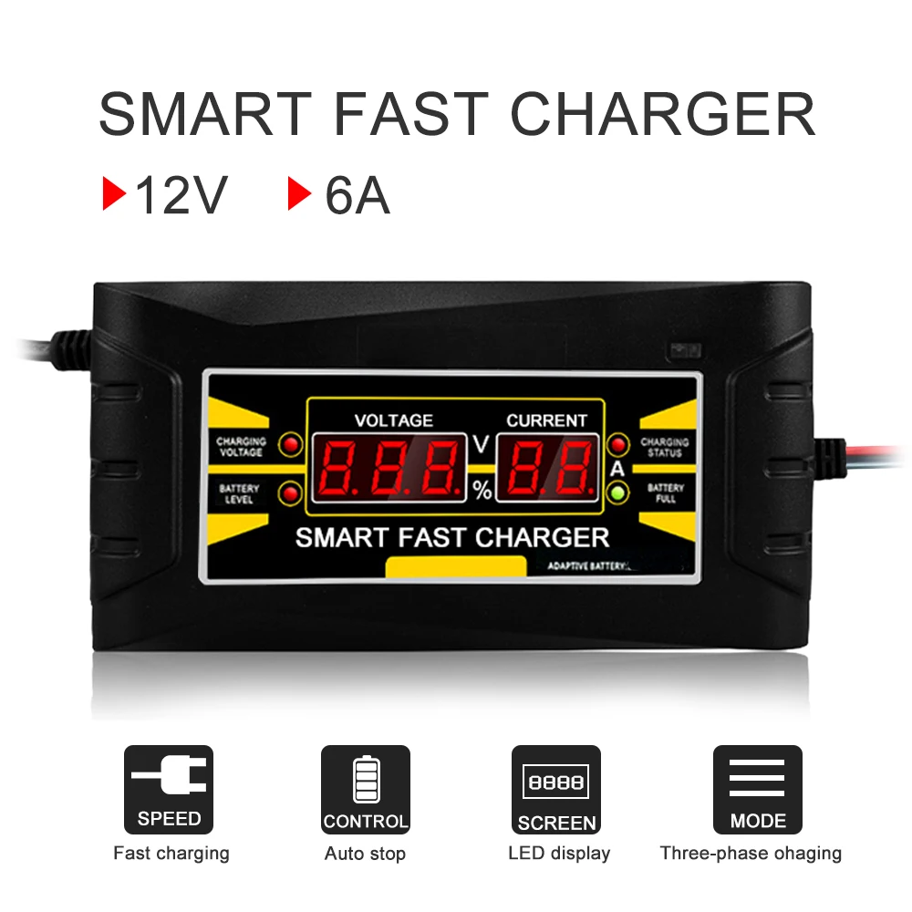 

Full Automatic Car Battery Charger 150V/250V To 12V 6A Smart Fast Power Charging Suitable for Car Motorcycle With EU/US Plug