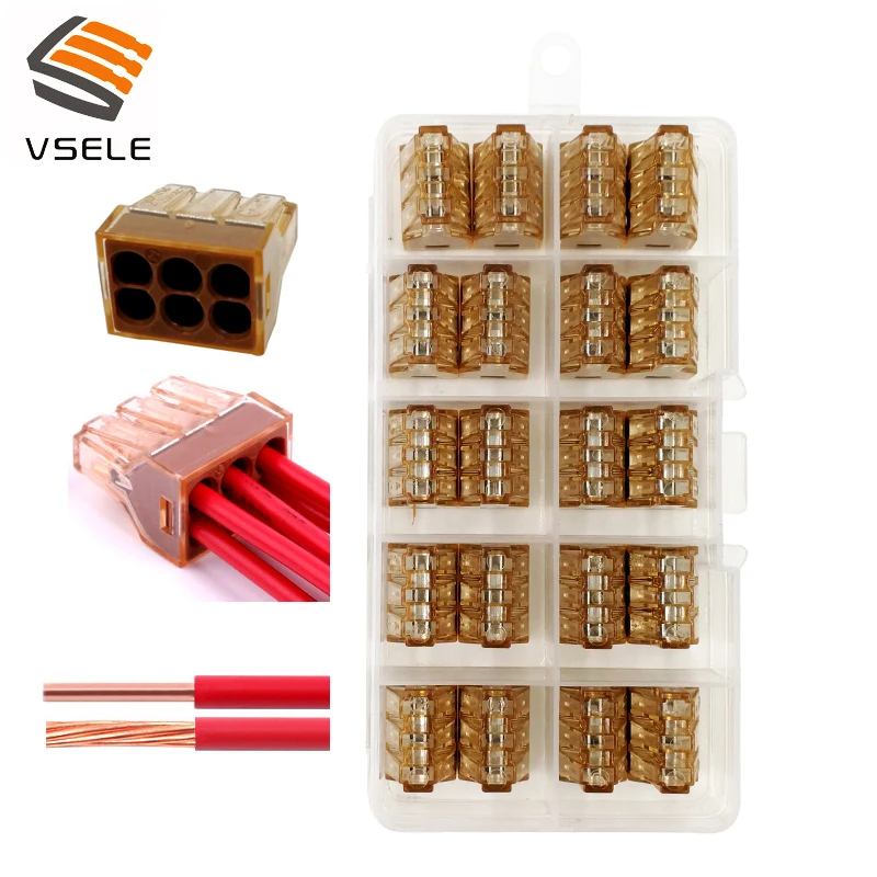 

20pcs/lot VSE-606 solid wire connectors 1.5-4mm2 6p plug type spring clamping mini 773-606 connectors compact terminal block