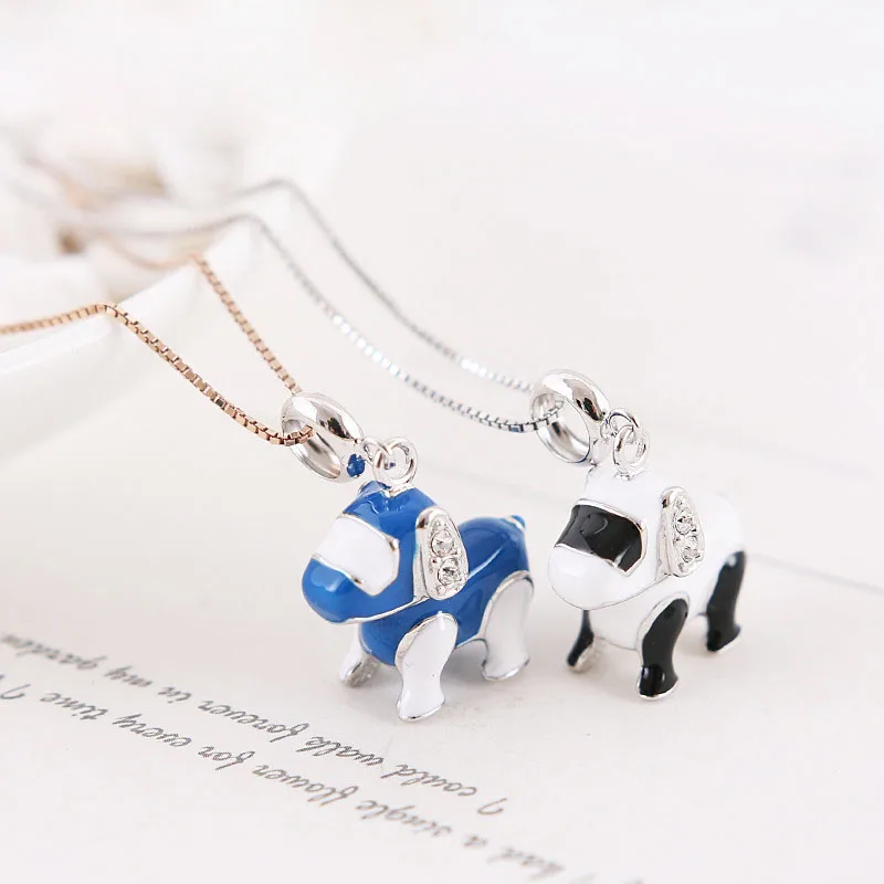 

Blue/White Enamel Robot Dog CZ 925 Silver Pendant