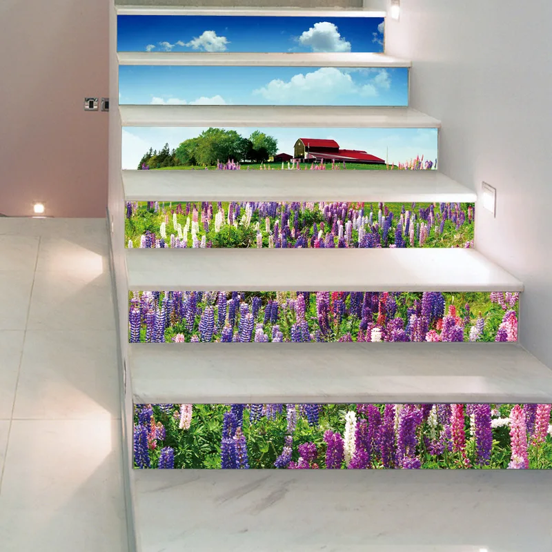 Lavender Purple Flowers 3D DIY Stairway Wall Sticker Stairs Steps Decoration Decals Home Decor Floor Mural | Дом и сад