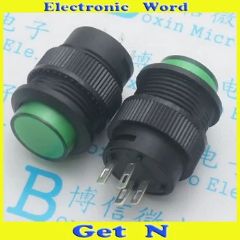 

10pcs R16-503B 16MM 3A/250V Self Locking Resets Switch Button with Light Green