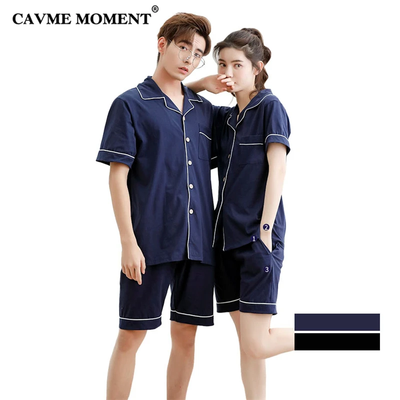 

CAVME 2019 Summer Cotton Pajama Shorts Sets for Lover Plus Size Pyjama Sleepwear Women 2 Pieces Homewear Short Sleeve