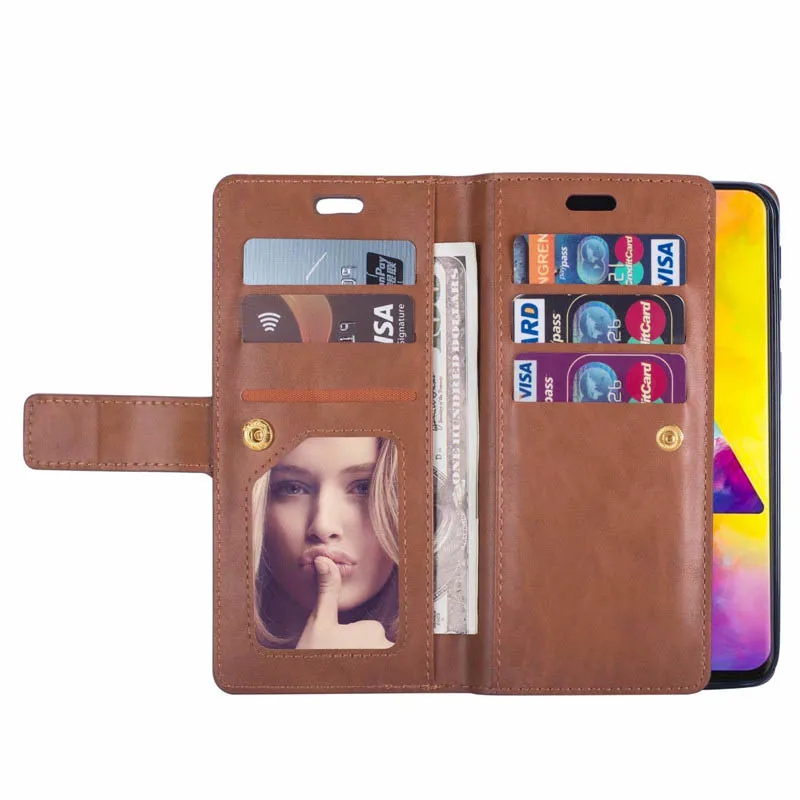 Retro zipper Leather Case Mobile Shell For Samsung A30 A70 A10S A20E A60 M40 A90 A50S M30 A7 Flip Stand Cover with 9 card