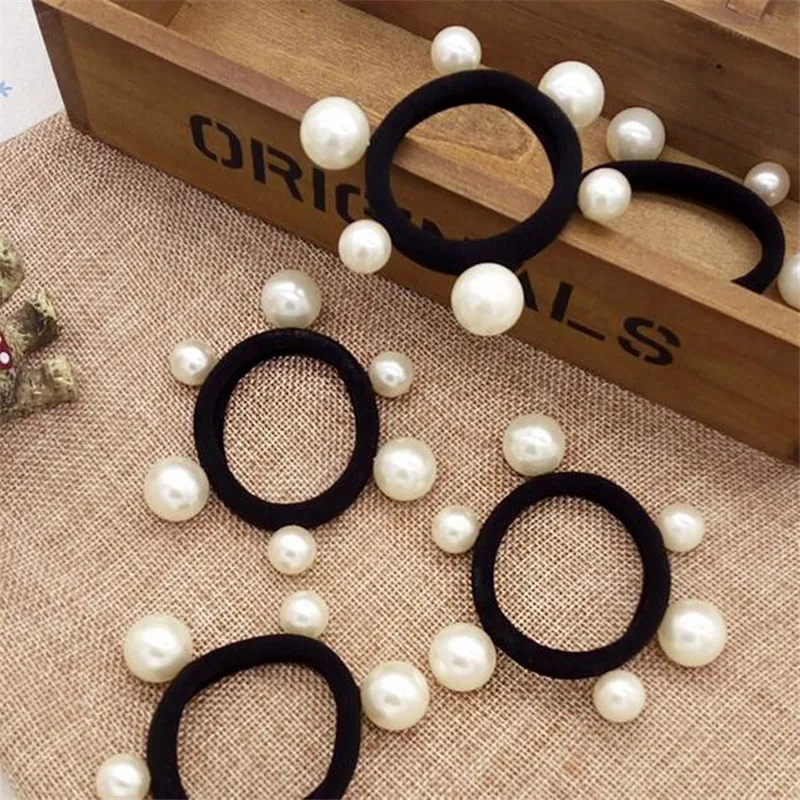 

2019 Korean handmade beautiful pearl hair rope fashion women styling tool high elastic rubber band hair accessories