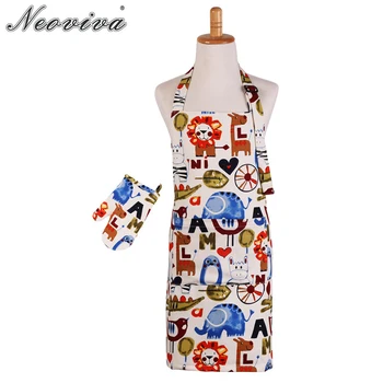 

Neoviva Canvas Child Apron and Oven Mitt Set for Kid Boys Little Leo Animal Zoo Play Kitchen Children Aprons Christmas New Year