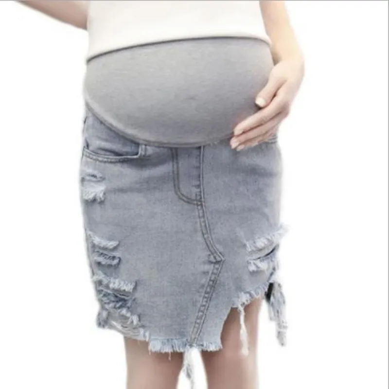 

2019 summer Maternity denim skirt new hole stomach lift skirt irregular pregnancy denim skirt casual pregnancy clothes