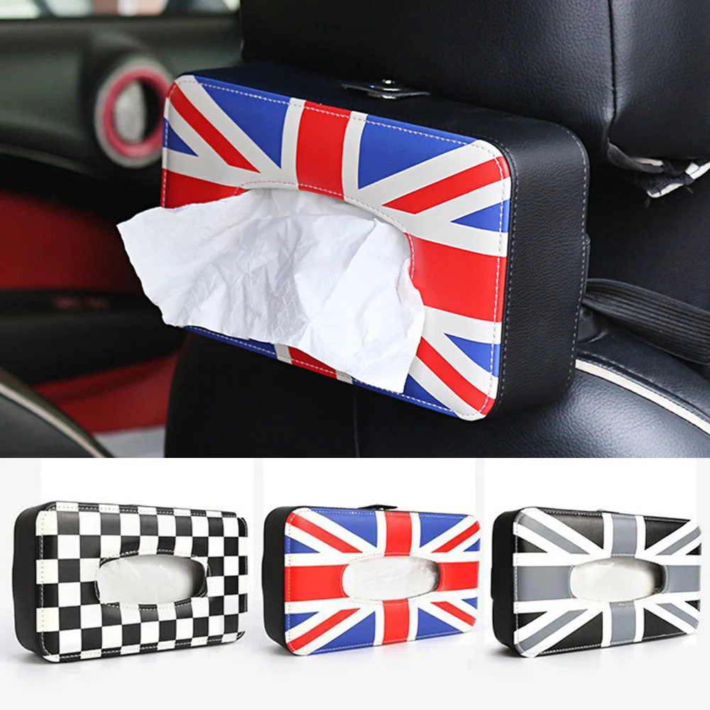 PU Union Jack Car Seat Neck Back Tissue Box Holder Napkin Box for Mini Cooper JCW One S R55 R56 R60 R61 F55 F56 F60 Car Styling