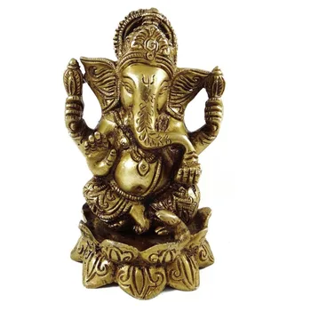 

121@g++Religious Lord Ganesha Metal Sculpture Golden Brass Statue Designer Home Decor