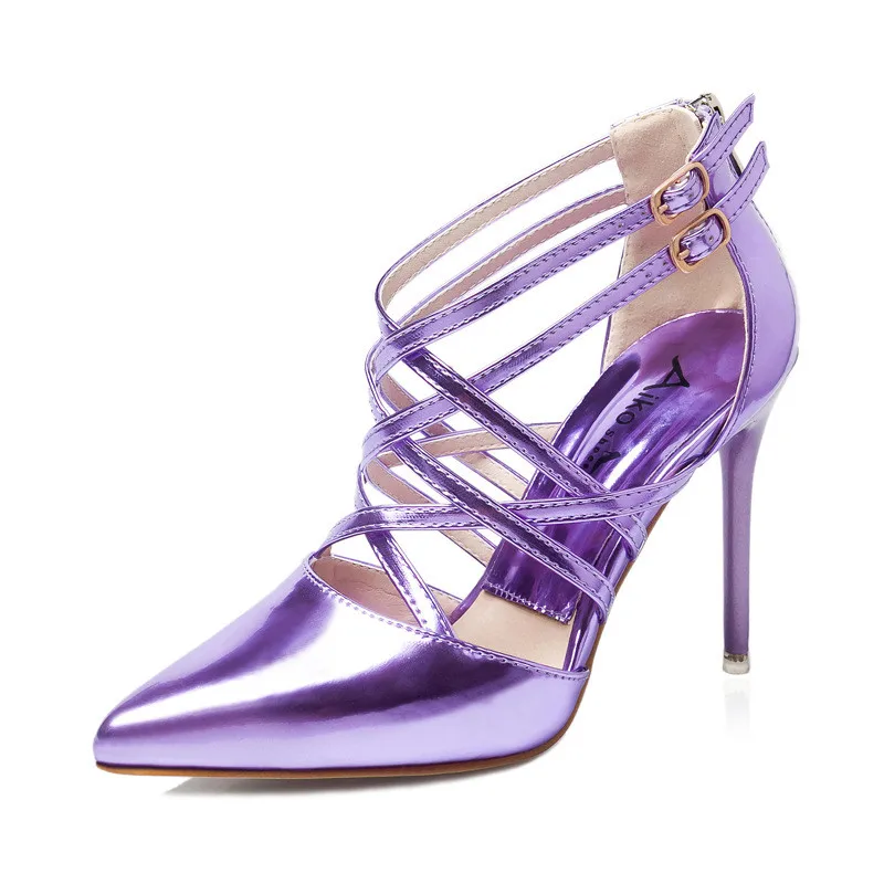 

2019 spring and autumn new fashion sexy stiletto pointed cross with a buckle high heel women's shoes purple 0524