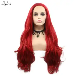 Sylvia длинные средства ухода за кожей волна Красный синтетический парик синтетические волосы на кружеве яркий цвет Искусственные парики выс