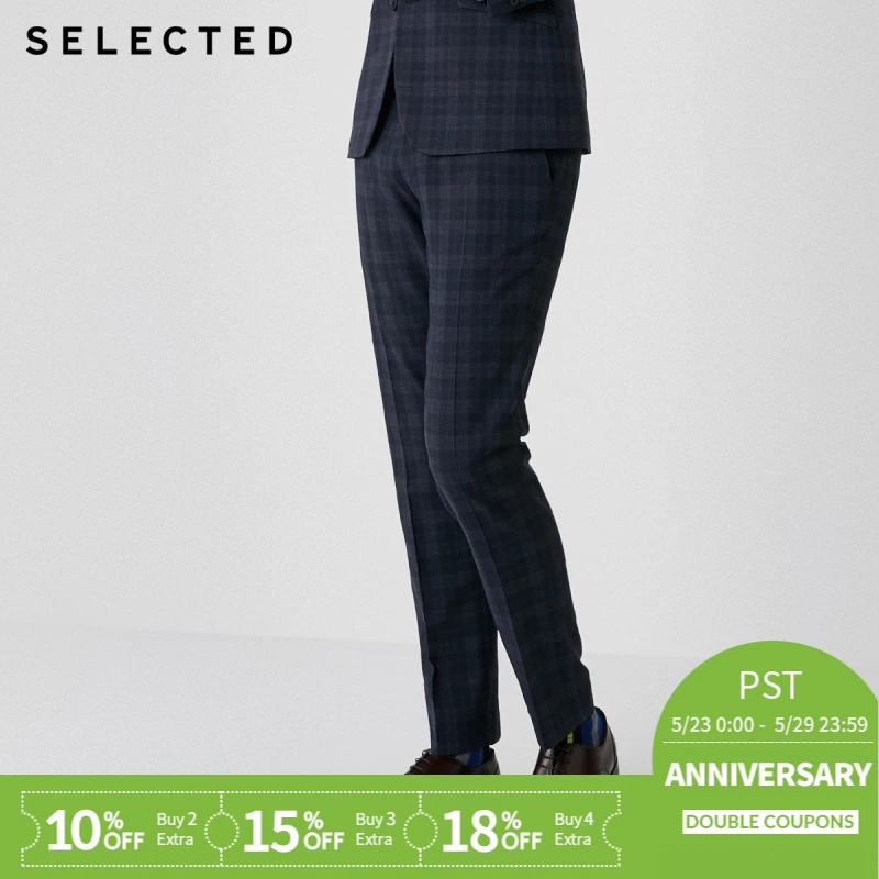 

SELECTED Men's Dark Check Slim Fit Suit Pants T|41916A504