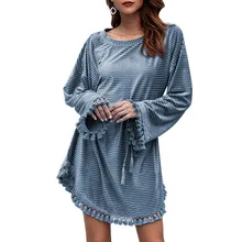 Women Autumn Winter Tassel Velvet O Neck Long Sleeve Dresses Casual Drawstring Pullover Short Dress Women Autumn Winter Tassel Velvet O Neck Long Sleeve Dresses Casual Drawstring Pullover Short Dress