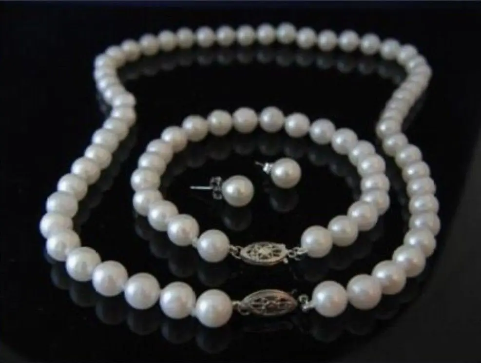 

Free shipping New style Natural noble jewelry>>>> 7-8mm AAA White Freshwater Culture Pearl Necklace Bracelet Earring 18