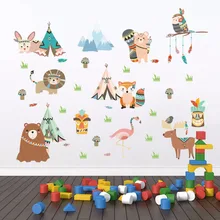 Индийский стиль мультфильм животных наклейки на стену для детей номер спальня декоративная стена для детского сада наклейки Экологичные своими руками обои книги dc8