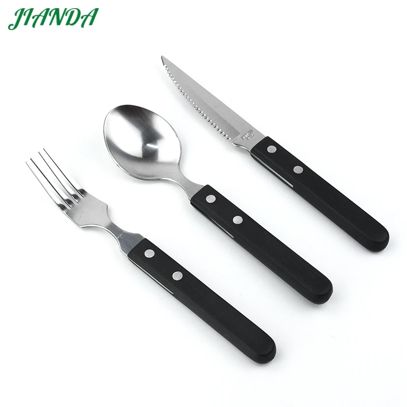 

JIANDA Stainless Steel cutlery sets steak knife & forks dinner spoon flatware sets with wooden handle modern tableware
