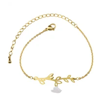 10 шт. милая детская Птица на ветке браслет для женщин из нержавеющей стали Оливковая ветвь лист золотой серебряный цвет цепь Шарм браслет Femme