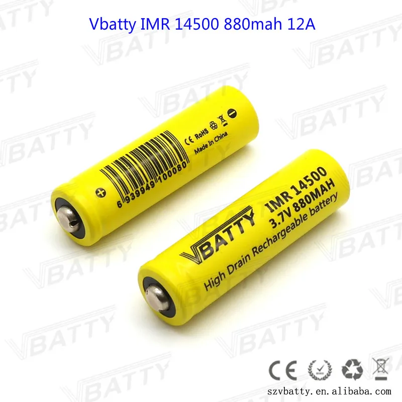 Vbatty IMR 14500 880 мАч 12A 3 7 В перезаряжаемый литий полимерный аккумулятор с кнопкой top