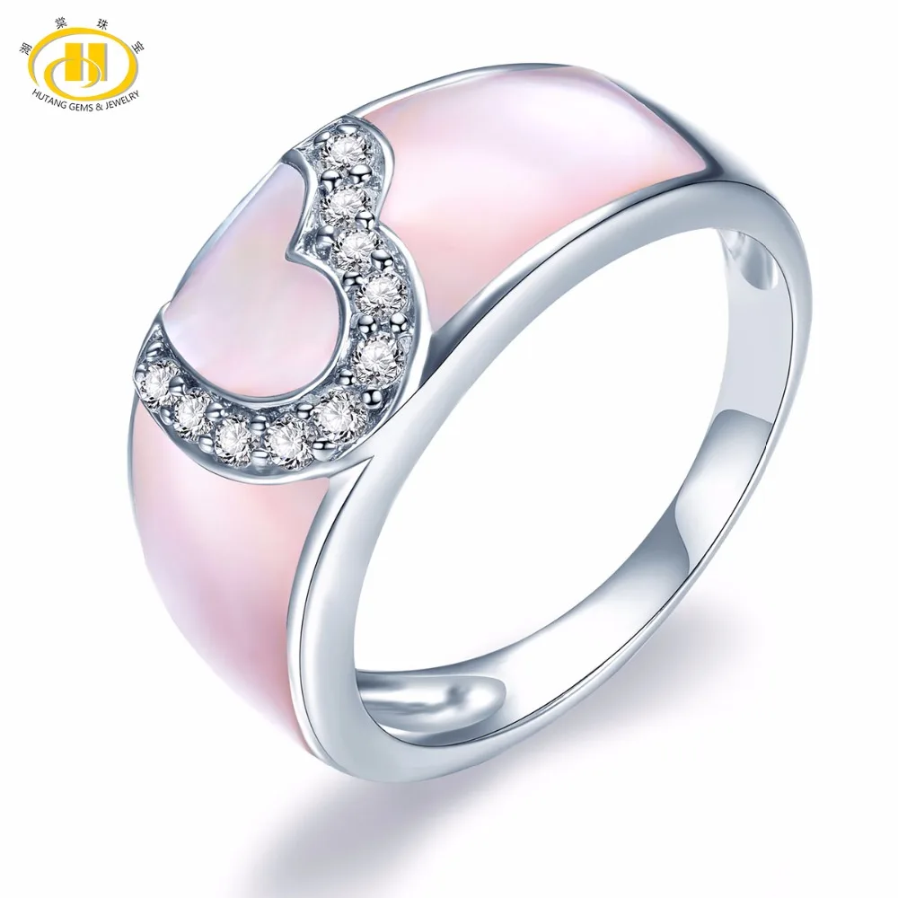 

Hutang Pink Mother of Pearl Solid 925 Sterling Silver Heart Ring for Women Romantic Fine Stone Jewelry Gift New Arrival