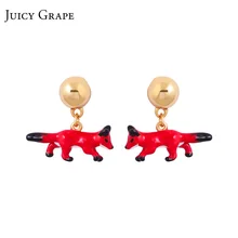 Сочные виноград французский стиль Креативный красный ручной работы эмалированные серьги-капельки в форме животных для женщин серьги-гвоздики в виде лисы модные украшения