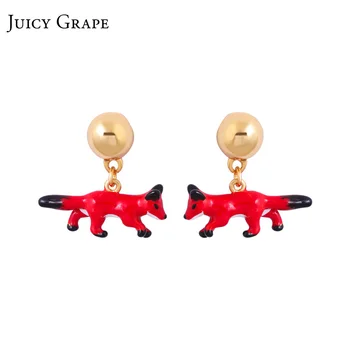 

Juicy Grape French Style Creative New Red Handmade Enamel Cute Animal Earrings for Women Fox Stud Earrings Fashion Jewelry