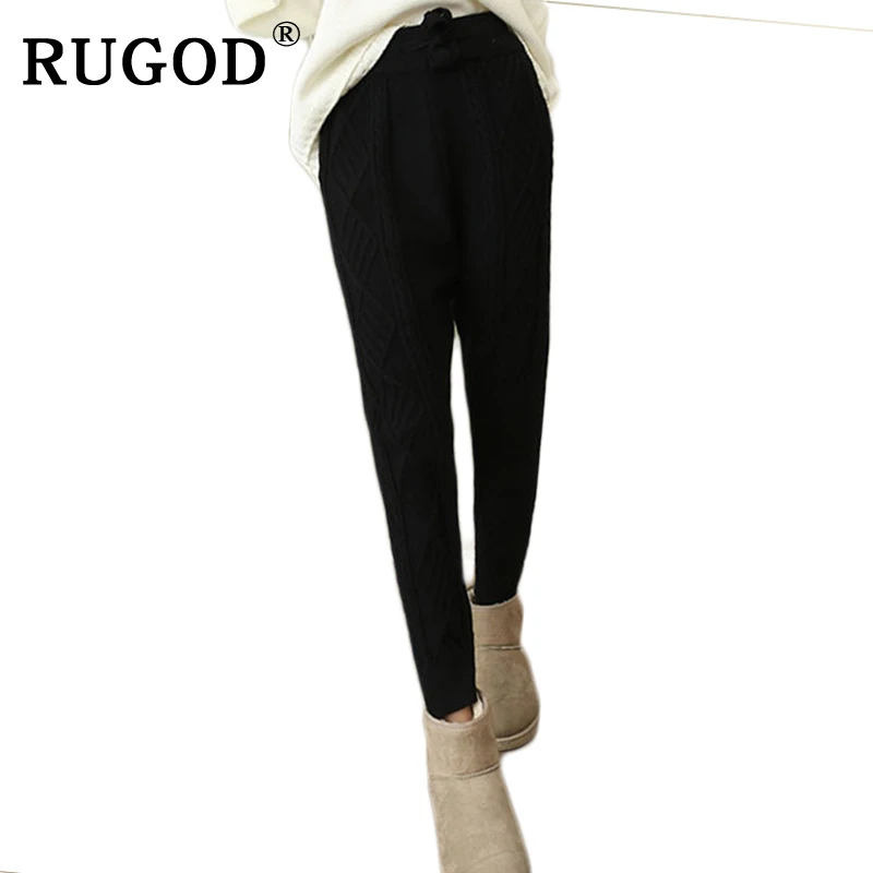 

RUGOD 2018 New Spring Winter knitted Pants Women Thicken Warm Elastic Waist Ankle-length Pants for Women Loose Cotton Trousers