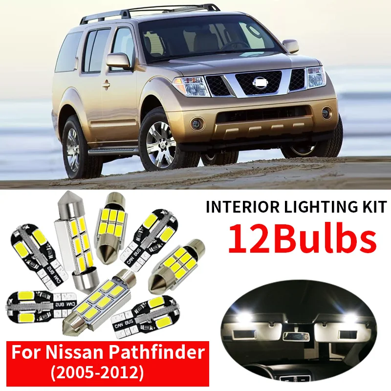 White 10Pcs Car LED Lights Interior Package Kit for Nissan Pathfinder 2005-2012