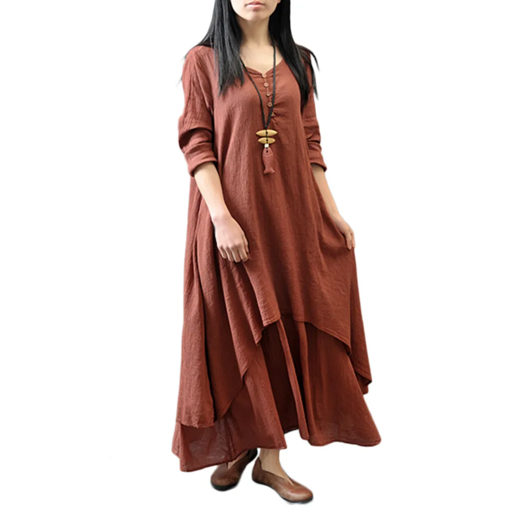 Summer Plus Size 3XL 4XL Cotton Linen Dresses Women Maxi Dress