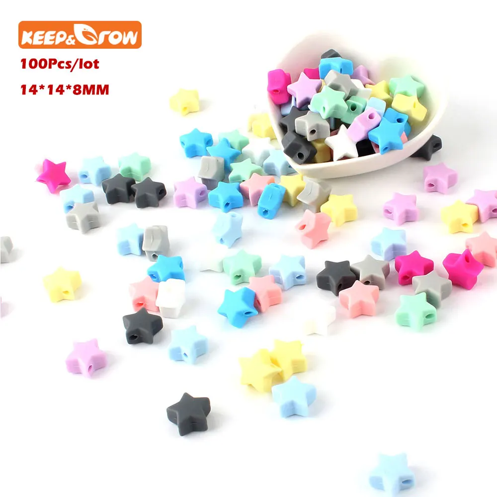 

Keep&Grow 100pcs Silicone PHeart Stars Beads 12mm For Teething Nursing Necklace Making BPA Free Baby Teethers Baby Products