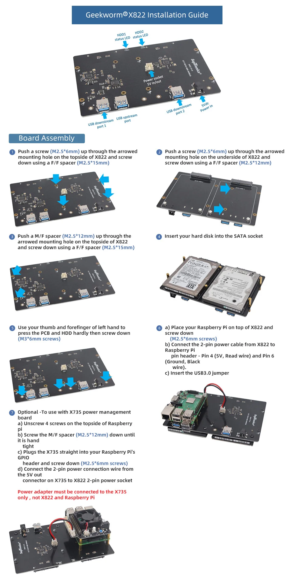 Raspberry Pi ROCK64 X822 Dual 2," SATA HDD/SSD Shield, X822 USB 3,0 Плата расширения для Raspberry Pi 3 Model B+(plus)/ROCK64