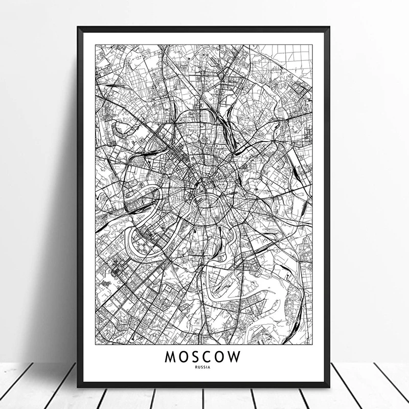 

Moscow Black White Custom World City Map Posters Prints Nordic Style Wall Art Pictures Home Decor Canvas Painting