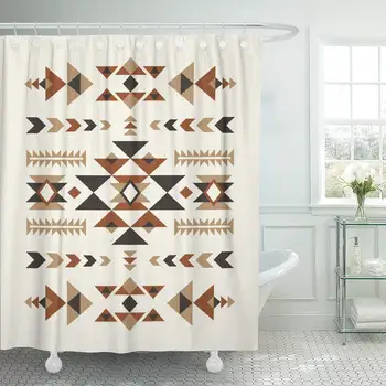 

Shower Curtain with Hooks Brown Navajo Ethnic Pattern Design Mexico Abstract Peruvian Tribe Geometry Aztec Decorative Bathroom