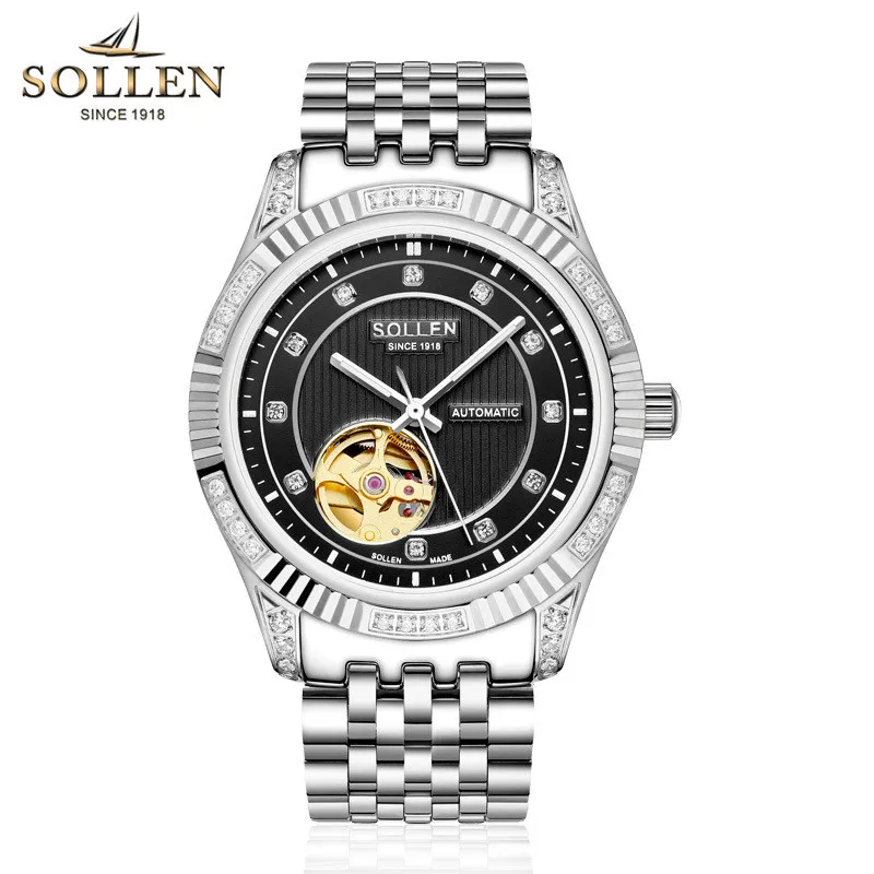 

Dial diameter 40mm thickness 11mm 30M waterproof sapphire crystal watch men's business strip automatic mechanical watches hollow