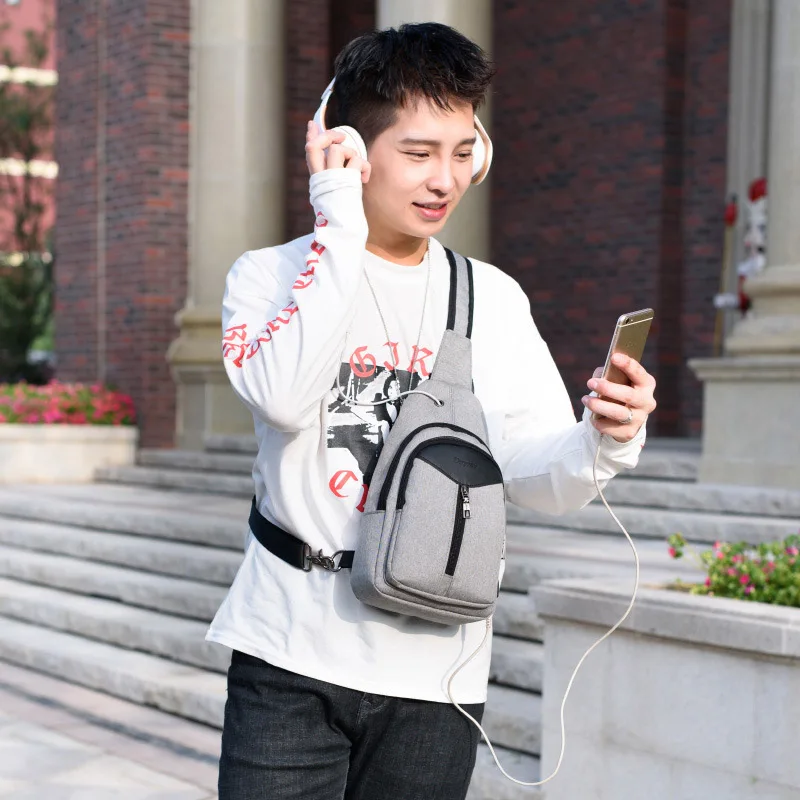 Anti Theft Men Backpack Canvas USB Rechargeable Chest Bag Headphone Hole Teenager Single Shoulder Boy Bag Sac A Dos Homme BP0212 (13)