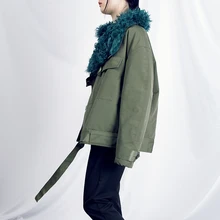 Распродажа Куртка Jaqueta Feminina Casaco Женская куртка армейская оснастка зимняя мотоциклетная куртка с меховым воротником из овечьей шерсти Толстая Женская