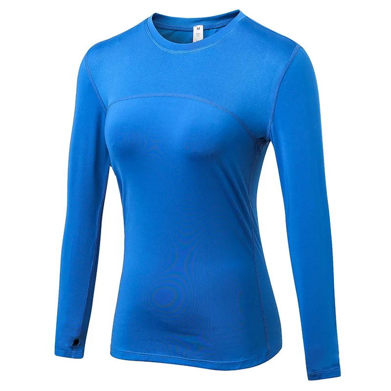 Женские облегающие PRO фитнес бег Йога футболки пот быстросохнущие сетки сшивание эластичный длинный рукав - Цвет: Синий