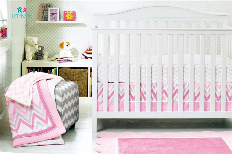 Комплект постельного белья для новорожденных, розовый, со складками, с рисунком, милый, для маленьких девочек, для кровати, бамперы, хлопковое, дышащее, детское одеяло, простыня, одеяло