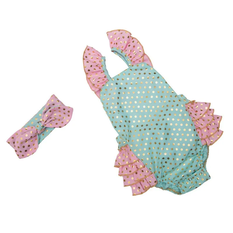 Infant Gold Polka Dot Ruffle Rompers (2)