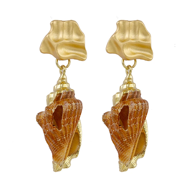 

AENSOA Korea New Design Geometric Shell Long Drop Earrings For Women Summer Natural Brown Conch Earrings Gift Beach Boho Jewelry