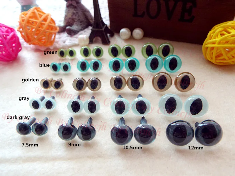 100pcs safety eyes cat colorful 7.5mm/9mm/10.5mm/12mm come with washers