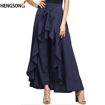 

Women's Pants Lotus Ruffle Irregular Skirt Trousers Bow High Waist Lace Up Loose 2018 Summer Pants Women Wide Leg Pants