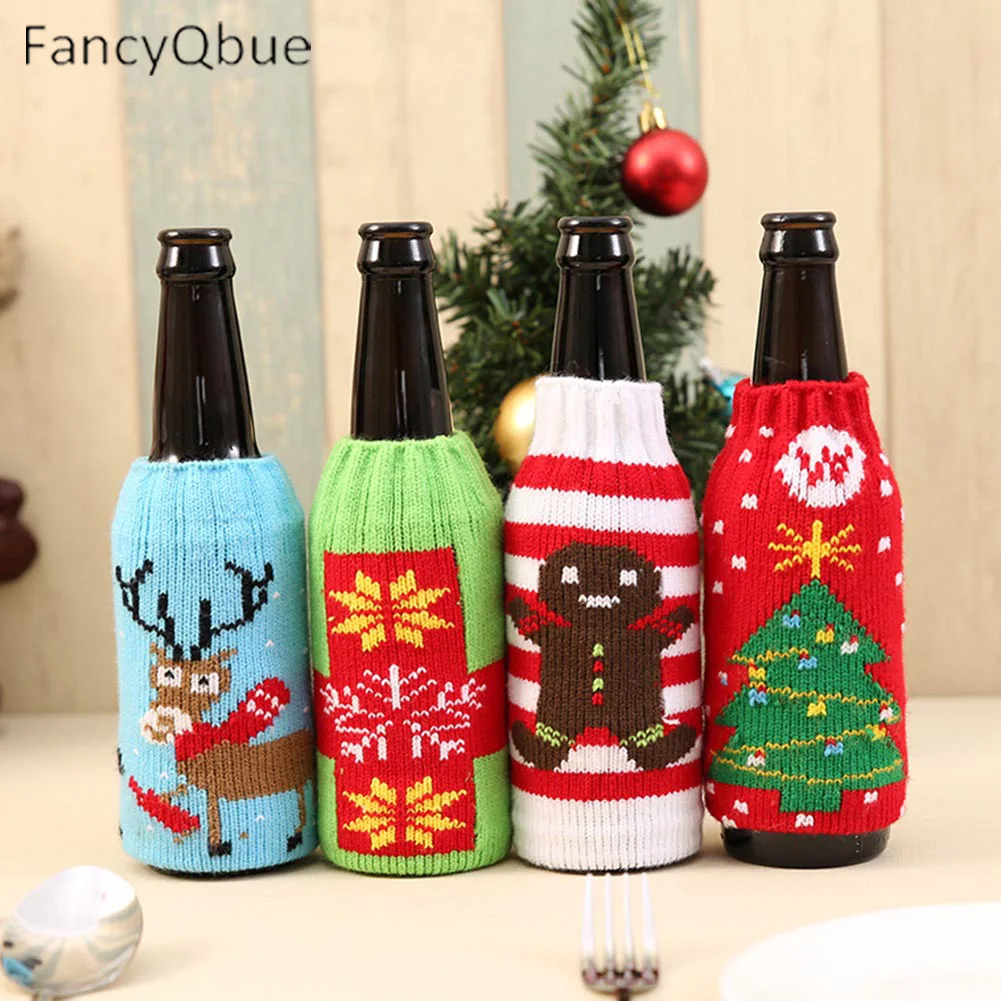 

1 PCS Wine Bottle Cover Cute Christmas Sweater for Wine Bottles Dinner Table Decoration Clothes Home Party Decor